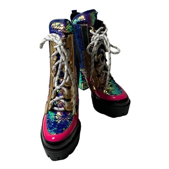 Cape Robbin Sequin Metallic Glitter Boot Heels Lace Up Rave Party Cosplay US 5.5 - Picture 5 of 11